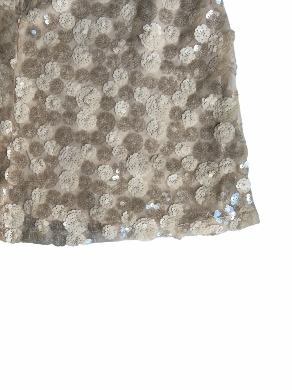 Francesca’s Floral Sequin Mini Skirt M Champagne Ivory Bridal Bachelorette NWT